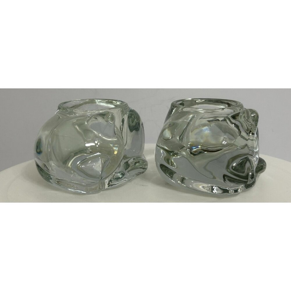 Vintage Sleeping Cat Clear Candle Holder Set Of 2 Indiana Glass Made In U.S.A - Picture 9 of 12
